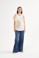 Jolin - Cartwheel blouse I Ocean combo 4 - Rabens Saloner - DK