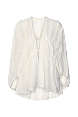 Corrie - Cotton voile deep V-neck top I White 3 - Rabens Saloner - DK