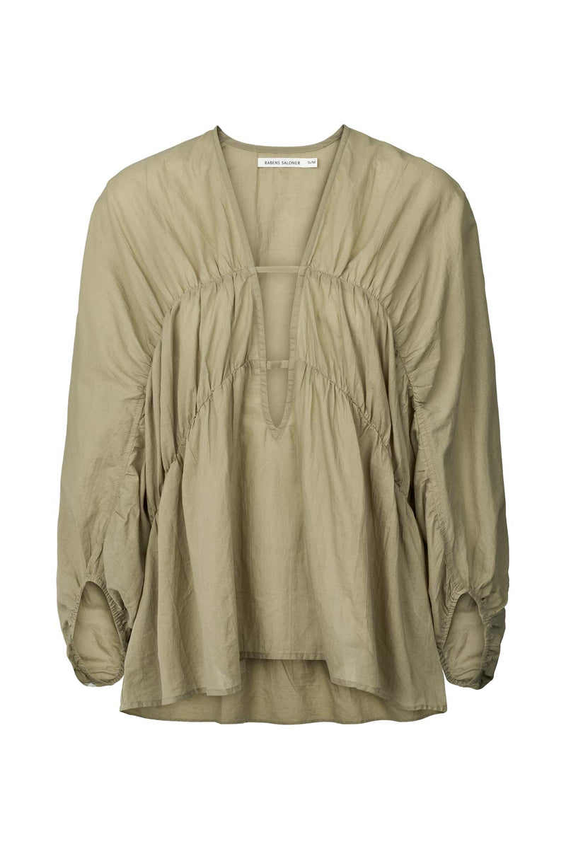 Corrie - Cotton voile deep V-neck top I Khaki Khaki XS/S 1 - Rabens Saloner - DK