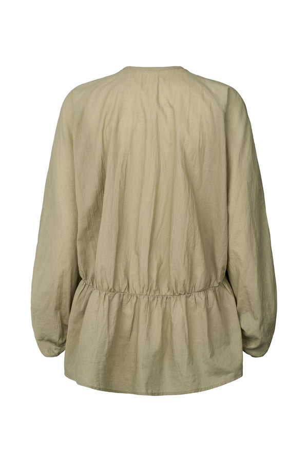 Corrie - Cotton voile deep V-neck top I Khaki 2 - Rabens Saloner - DK