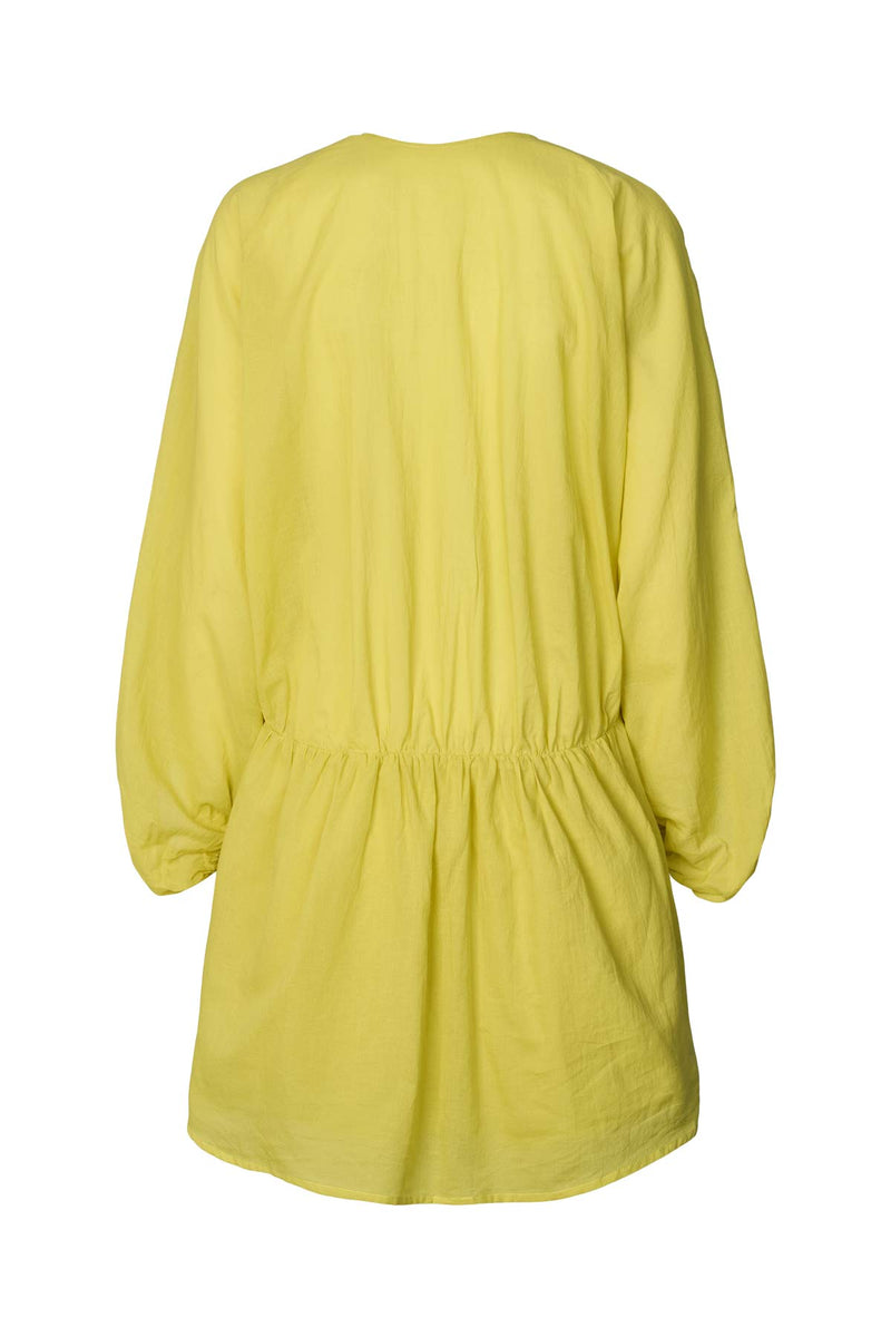 Corrina - Cotton voile deep V-neck dress I Acid yellow 4 - Rabens Saloner - DK