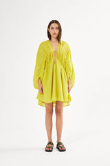 Corrina - Cotton voile deep V-neck dress I Acid yellow 1 - Rabens Saloner - DK