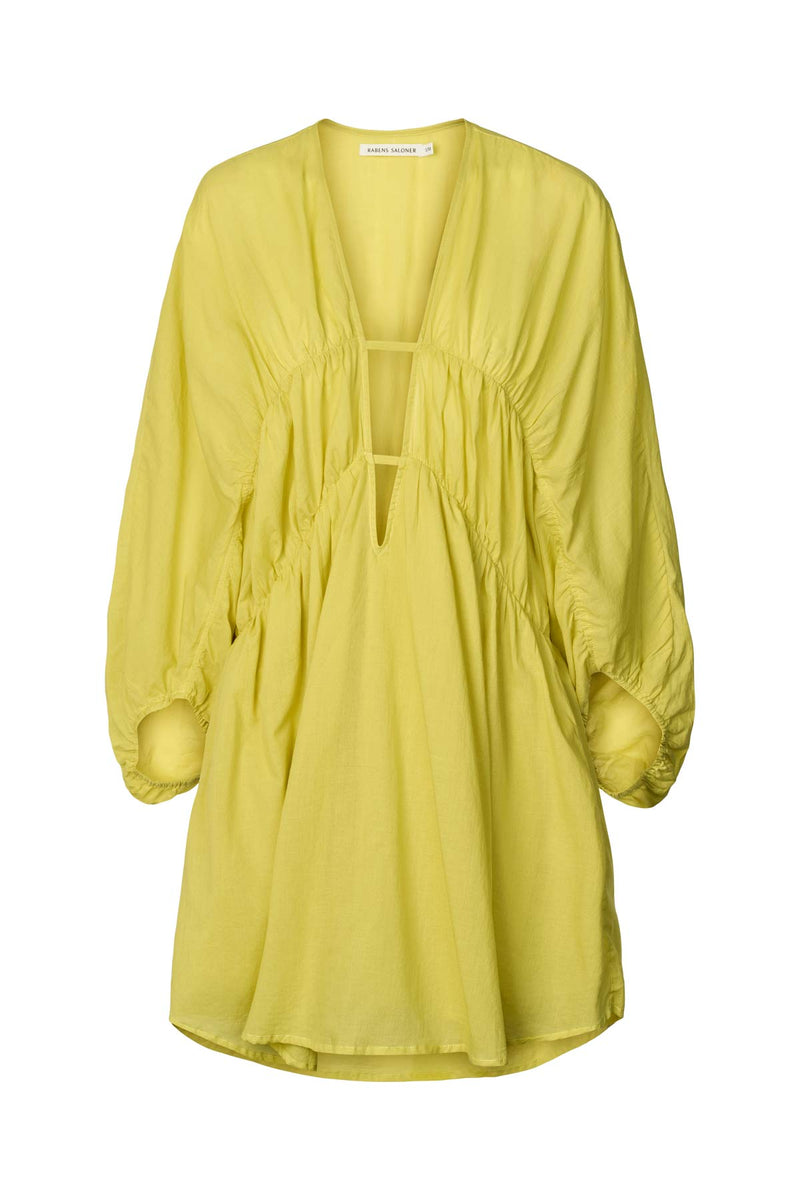 Corrina - Cotton voile deep V-neck dress I Acid yellow Acid yellow XS/S 3 - Rabens Saloner - DK