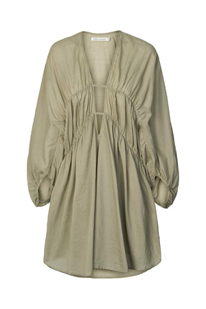 Corrina - Cotton voile deep V-neck dress I Khaki Khaki XS/S 1 - Rabens Saloner - DK