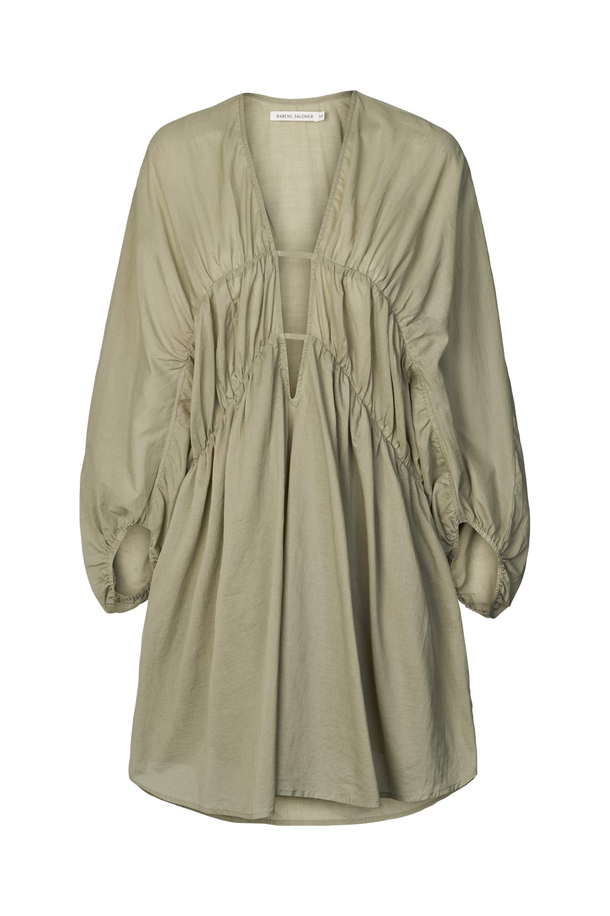 Corrina - Cotton voile deep V-neck dress I Khaki Khaki XS/S 1 - Rabens Saloner - DK