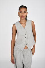 Favour - Drapy tailoring vest I Grey melange 2 - Rabens Saloner - DK