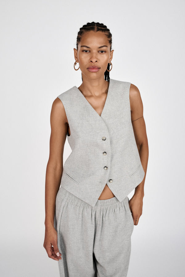 Favour - Drapy tailoring vest I Grey melange 2 - Rabens Saloner - DK