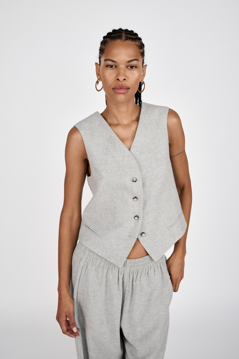 Favour - Drapy tailoring vest I Grey melange 2 - Rabens Saloner - DK