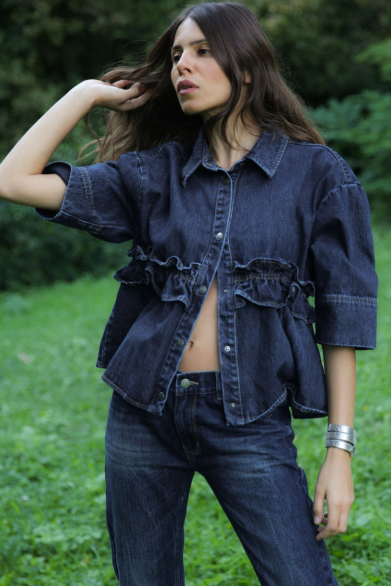 Fine - Denim cropped pants I Dark washed indigo 3 - Rabens Saloner - DK