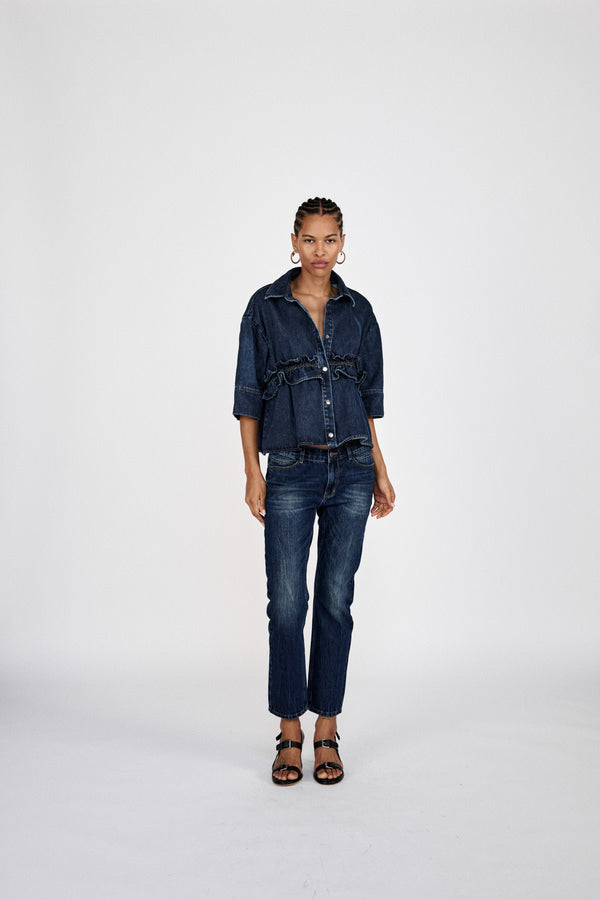 Fine - Denim cropped pants I Dark washed indigo 1 - Rabens Saloner - DK