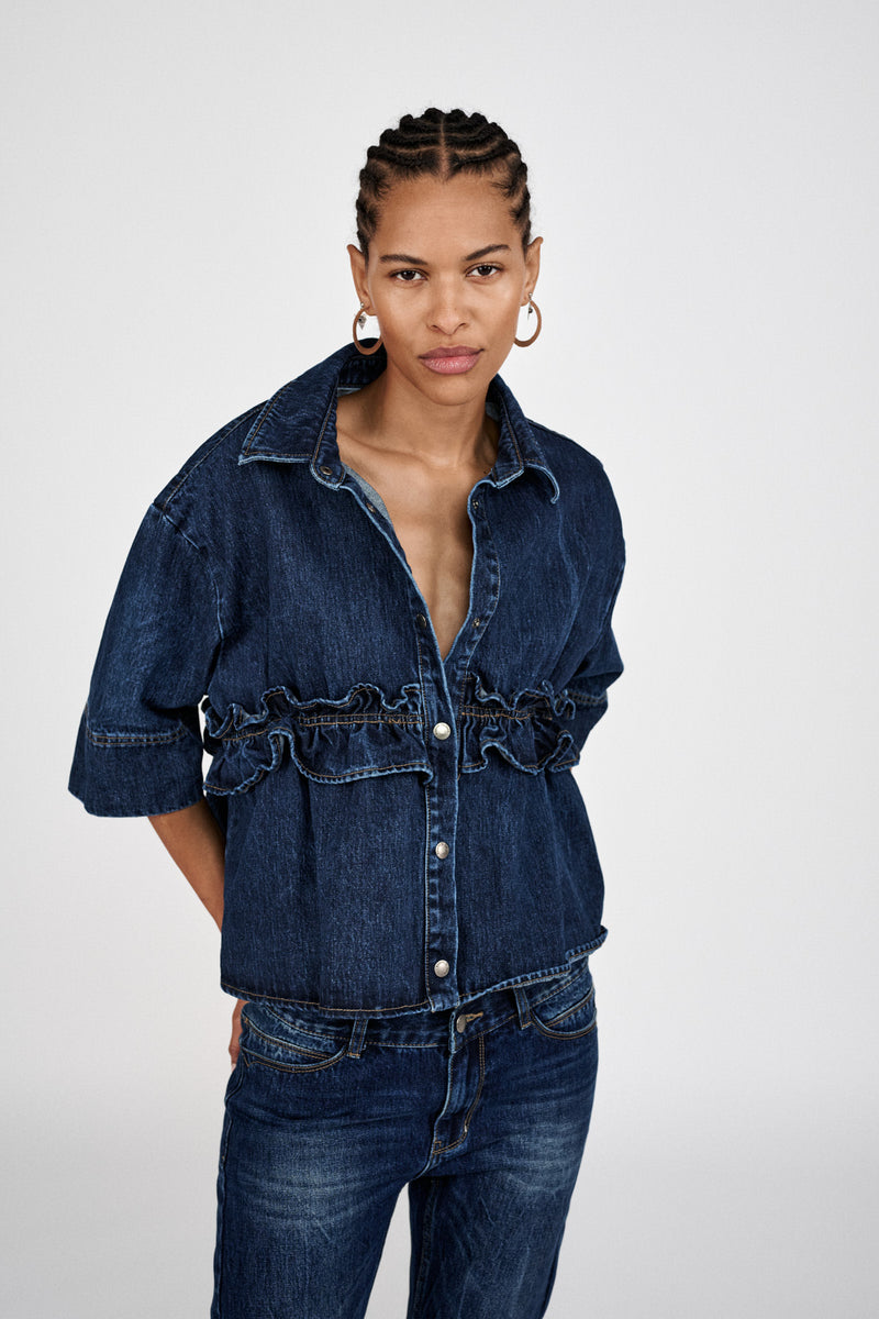 Fine - Denim cropped pants I Dark washed indigo 5 - Rabens Saloner - DK