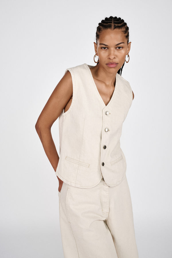 Banu - Denim ecru vest I Ecru 1 - Rabens Saloner - DK