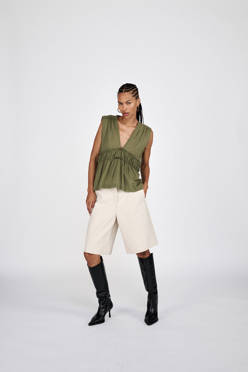 Raha - Denim ecru wide shorts I Ecru 1 - Rabens Saloner - DK