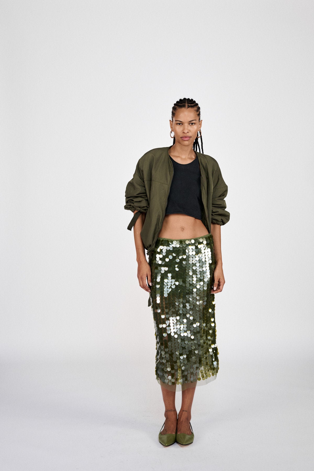 Lior - Clover sequins pencil skirt I Army Green 1 - Rabens Saloner - DK