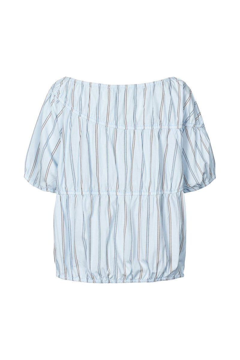 Lotte - Reverse stripe elasticated top I Blue pyjama stripe 6 - Rabens Saloner - DK
