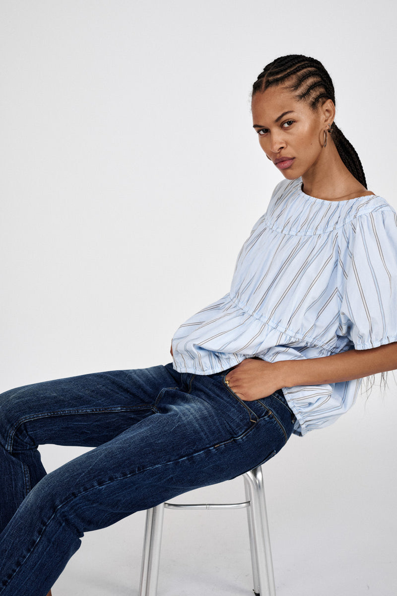 Lotte - Reverse stripe elasticated top I Blue pyjama stripe 4 - Rabens Saloner - DK
