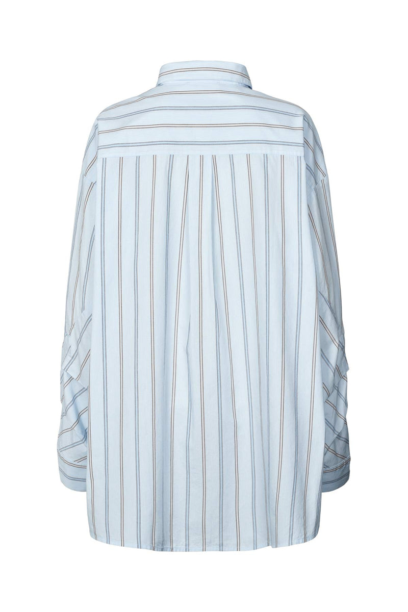 Bobbies - Reverse stripe oversized shirt I Blue pyjama stripe 3 - Rabens Saloner - DK