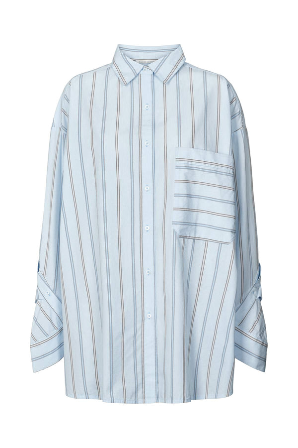 Bobbies - Reverse stripe oversized shirt I Blue pyjama stripe Blue pyjama stripe XS/S 2 - Rabens Saloner - DK