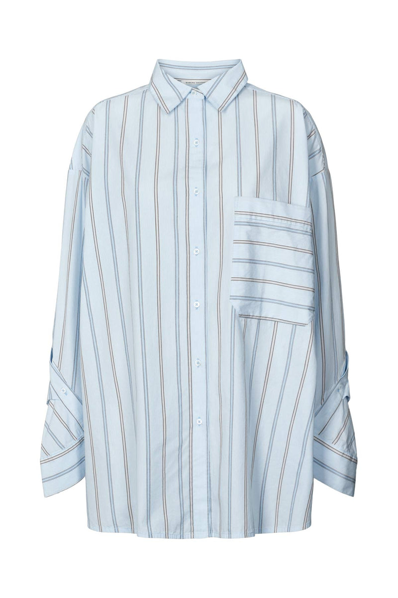 Bobbies - Reverse stripe oversized shirt I Blue pyjama stripe Blue pyjama stripe XS/S 2 - Rabens Saloner - DK