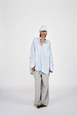 Bobbies - Reverse stripe oversized shirt I Blue pyjama stripe 5 - Rabens Saloner - DK