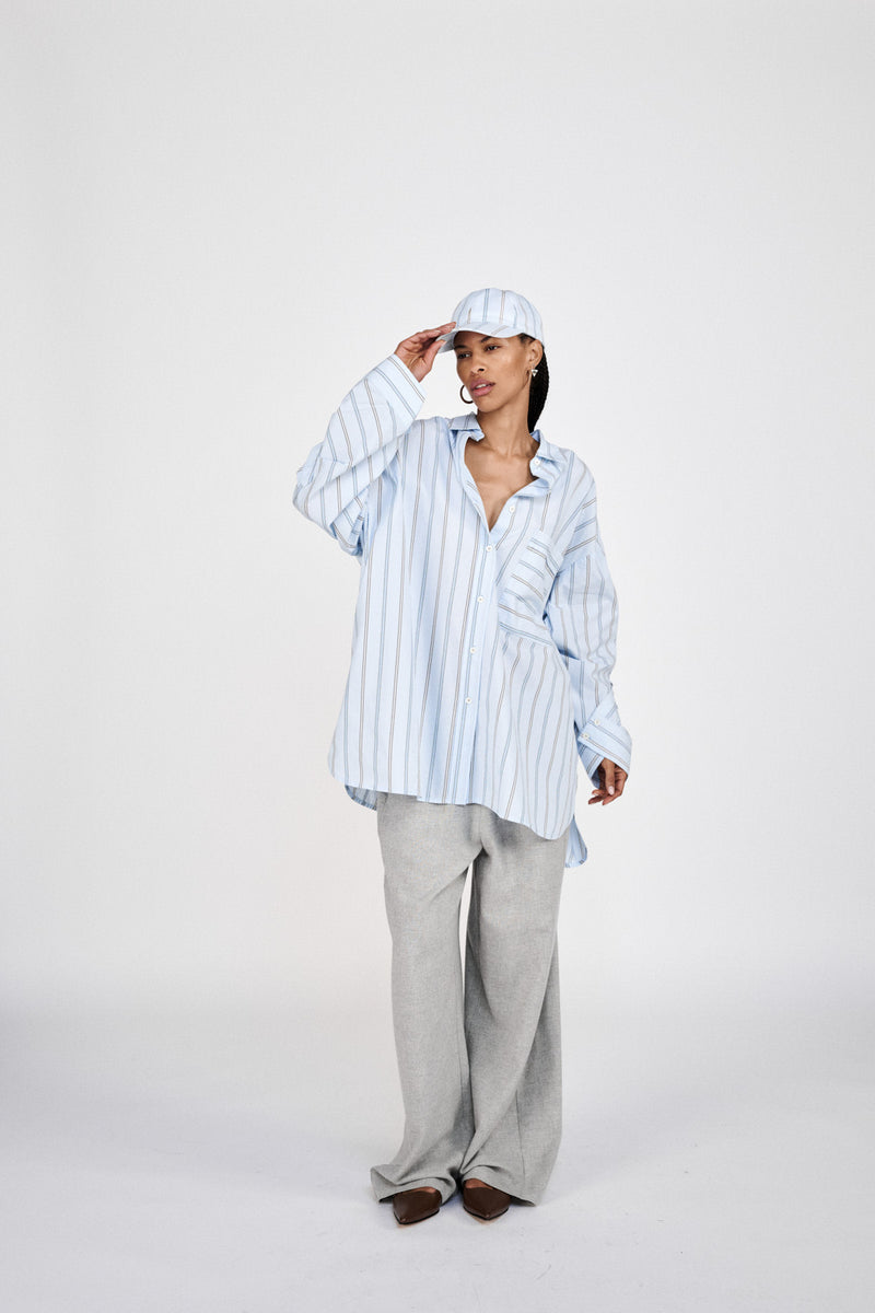 Bobbies - Reverse stripe oversized shirt I Blue pyjama stripe 4 - Rabens Saloner - DK