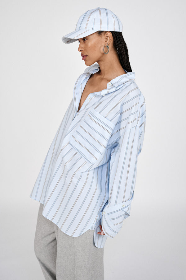 Bobbies - Reverse stripe oversized shirt I Blue pyjama stripe 1 - Rabens Saloner - DK