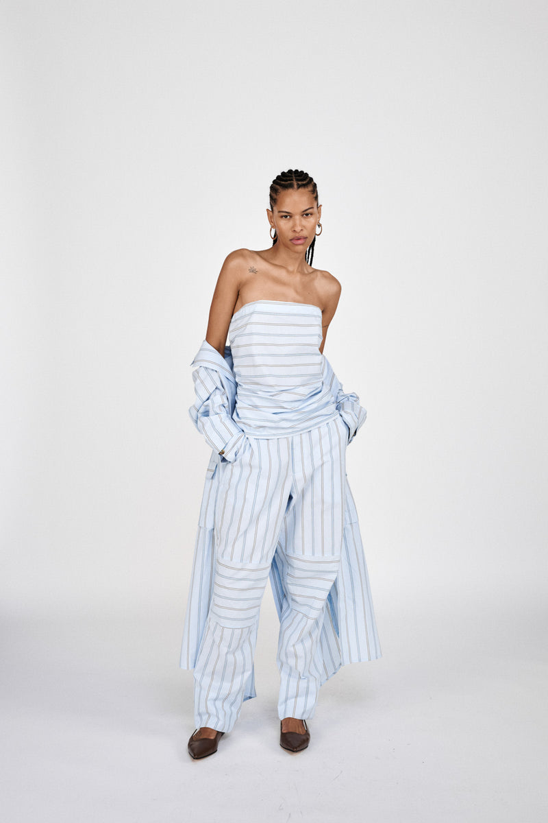 Fresia - Reverse stripe military pants I Blue pyjama stripe 3 - Rabens Saloner - DK