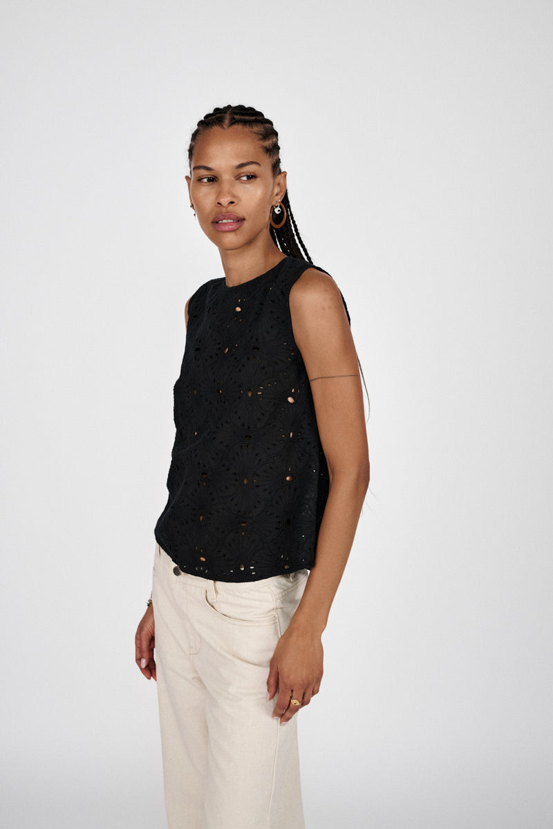 Piper - Supersize anglaise tank top I Caviar Black 3 - Rabens Saloner - DK
