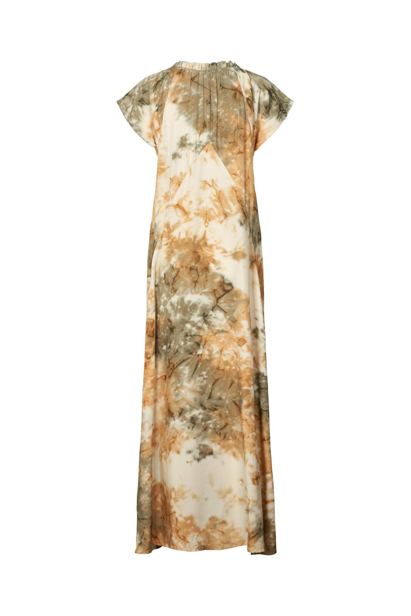 Rosie - Abstract frill neck dress I Forest combo 4 - Rabens Saloner - DK