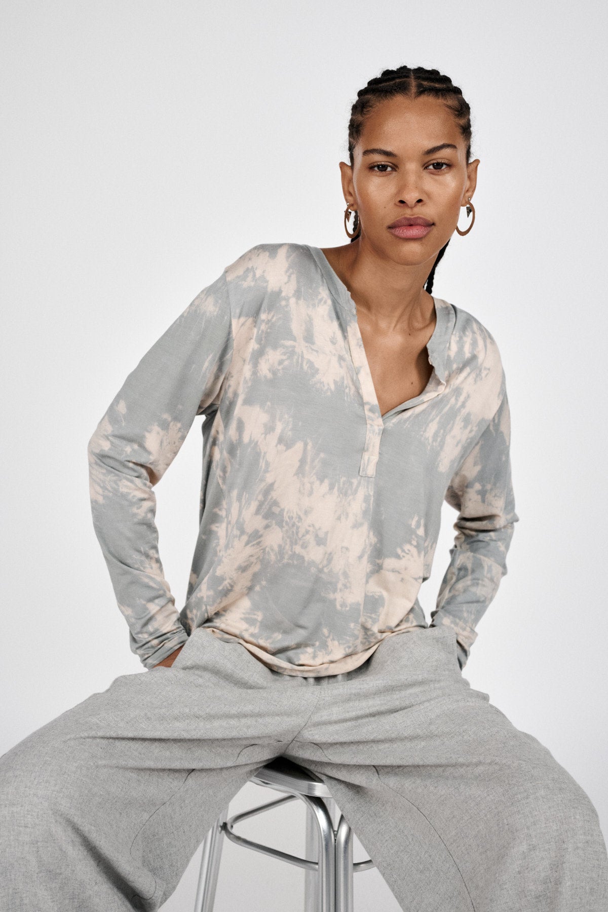Matie - Misty placket long sleeve top I Golden mustard combo 3 - Rabens Saloner - DK