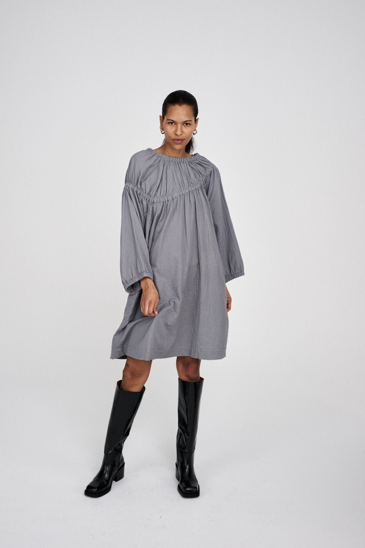 Mae - Cotton dbl elasticated dress I Black 3 - Rabens Saloner - DK