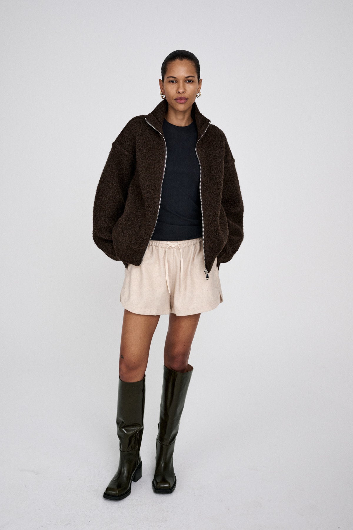 Sigal - Sheep knit high collar jacket I Dark brown 1 - Rabens Saloner - DK