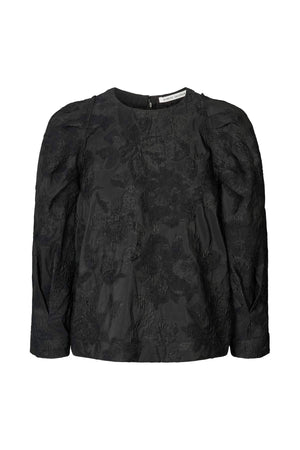Peyton - Clipped jacquard blouse I Pirate black 1 - Rabens Saloner - DK
