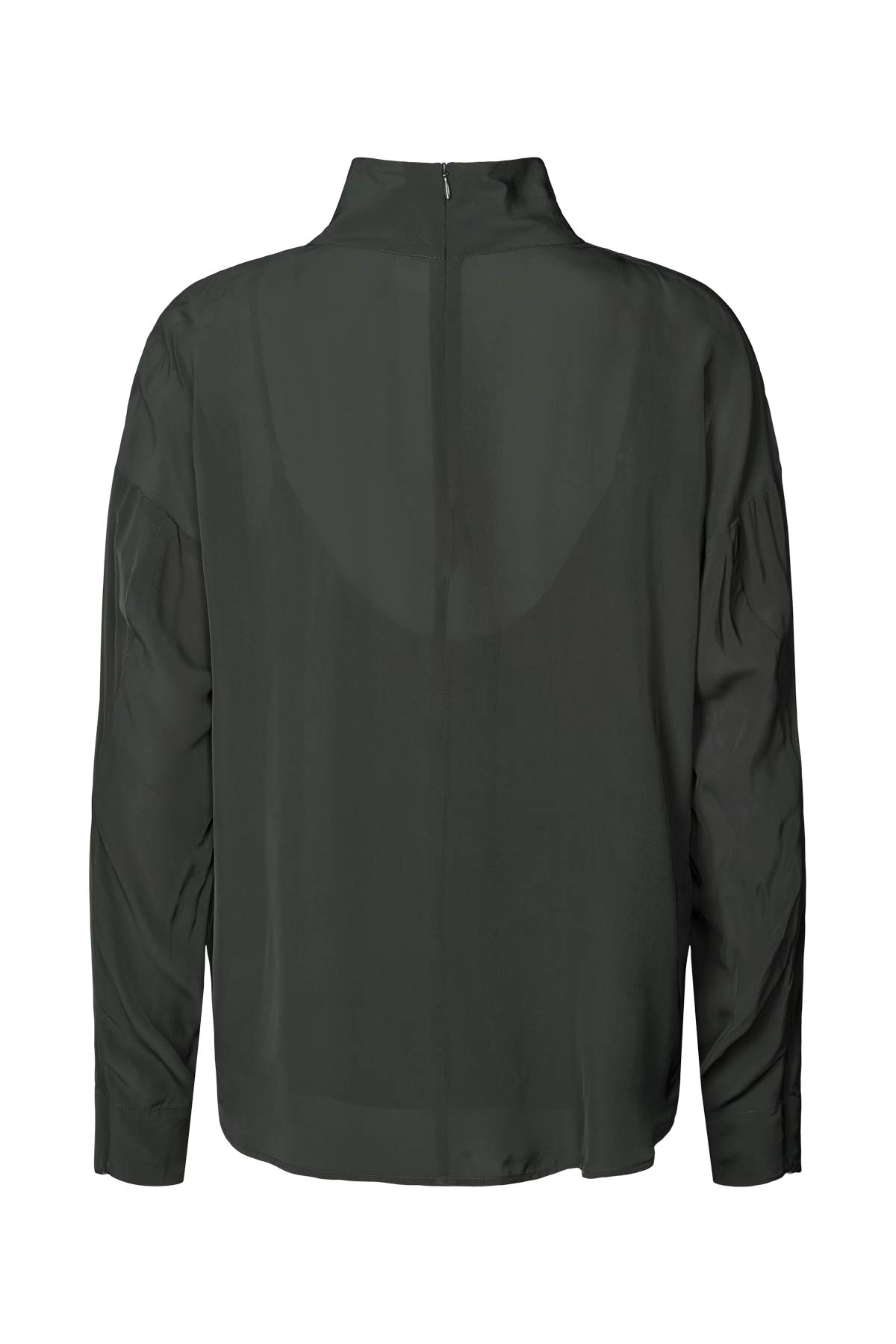 Evia - Matte drape zip sleeve blouse I Pirate black 2 - Rabens Saloner - DK