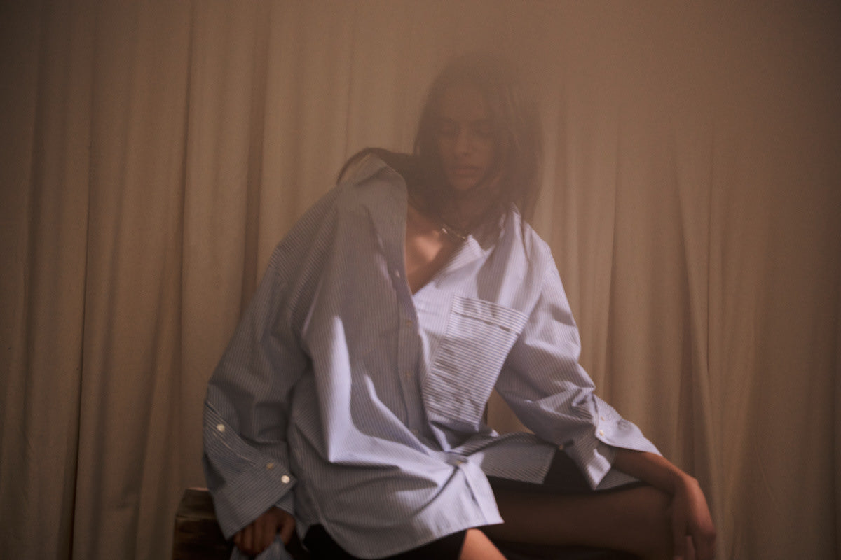 Bobbies - Quilt stripe oversize shirt I Blue white stripe 9 - Rabens Saloner - DK