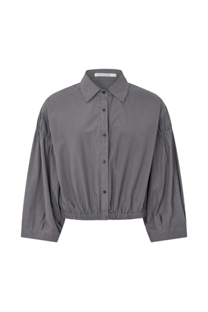 Veda - Poplin shirt box pleat sleeve I Dark grey Dark grey XS 1 - Rabens Saloner - DK
