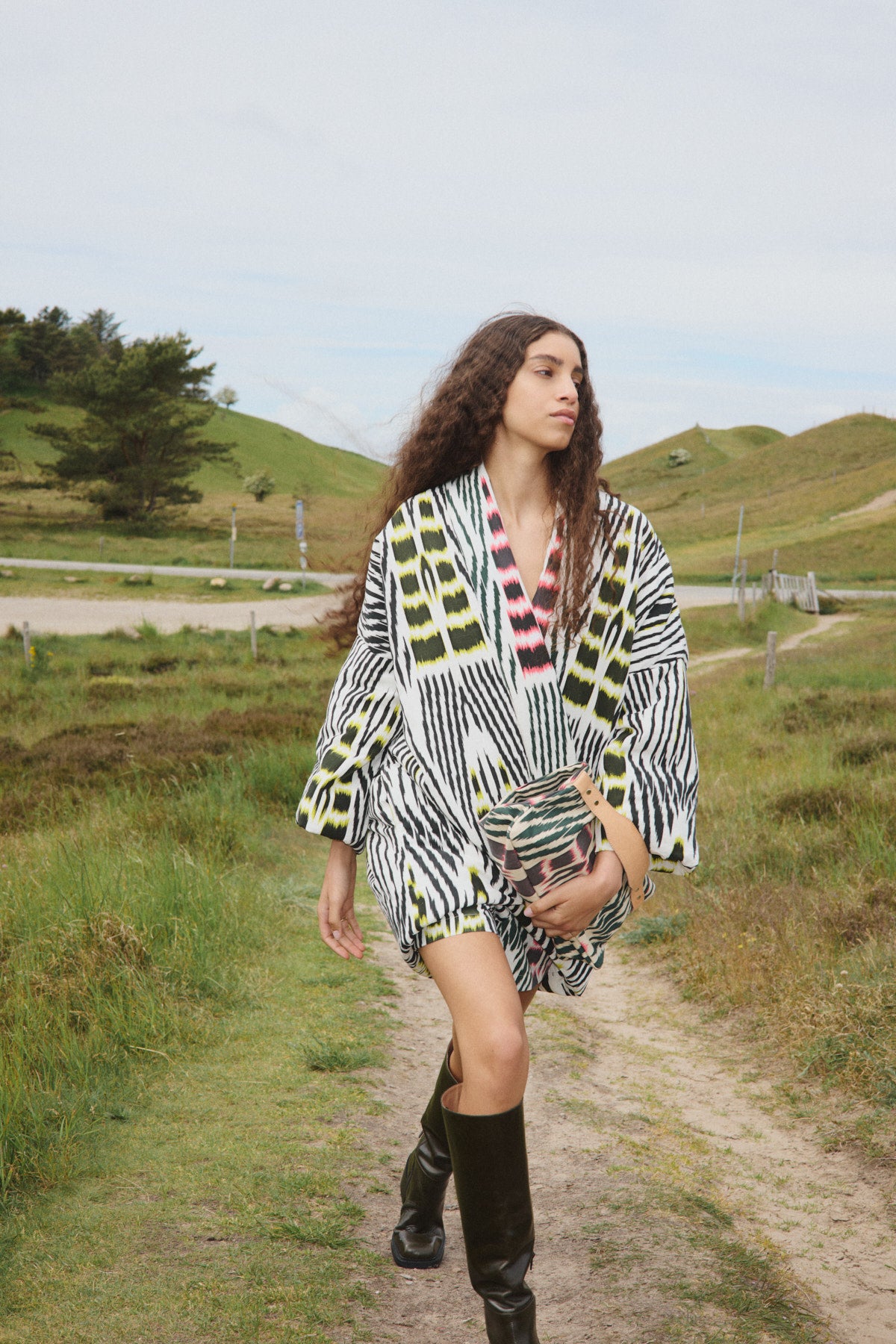 Abba - Ikat combo padded kimono I Forest pink sand & citrus combo 6 - Rabens Saloner - DK