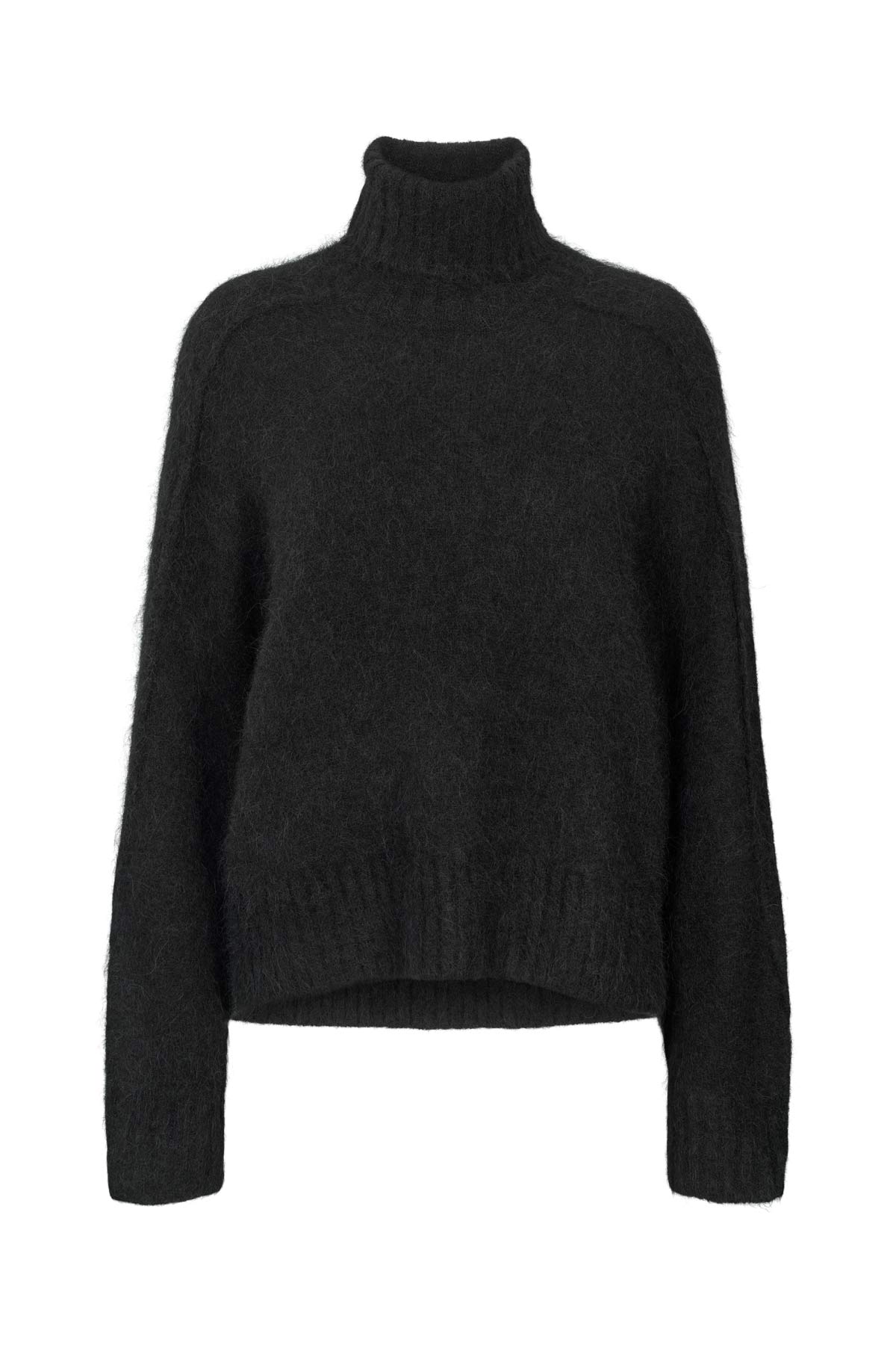 Mabeka - Fluffy knit funnel-neck sweater I Black 4 - Rabens Saloner - DK