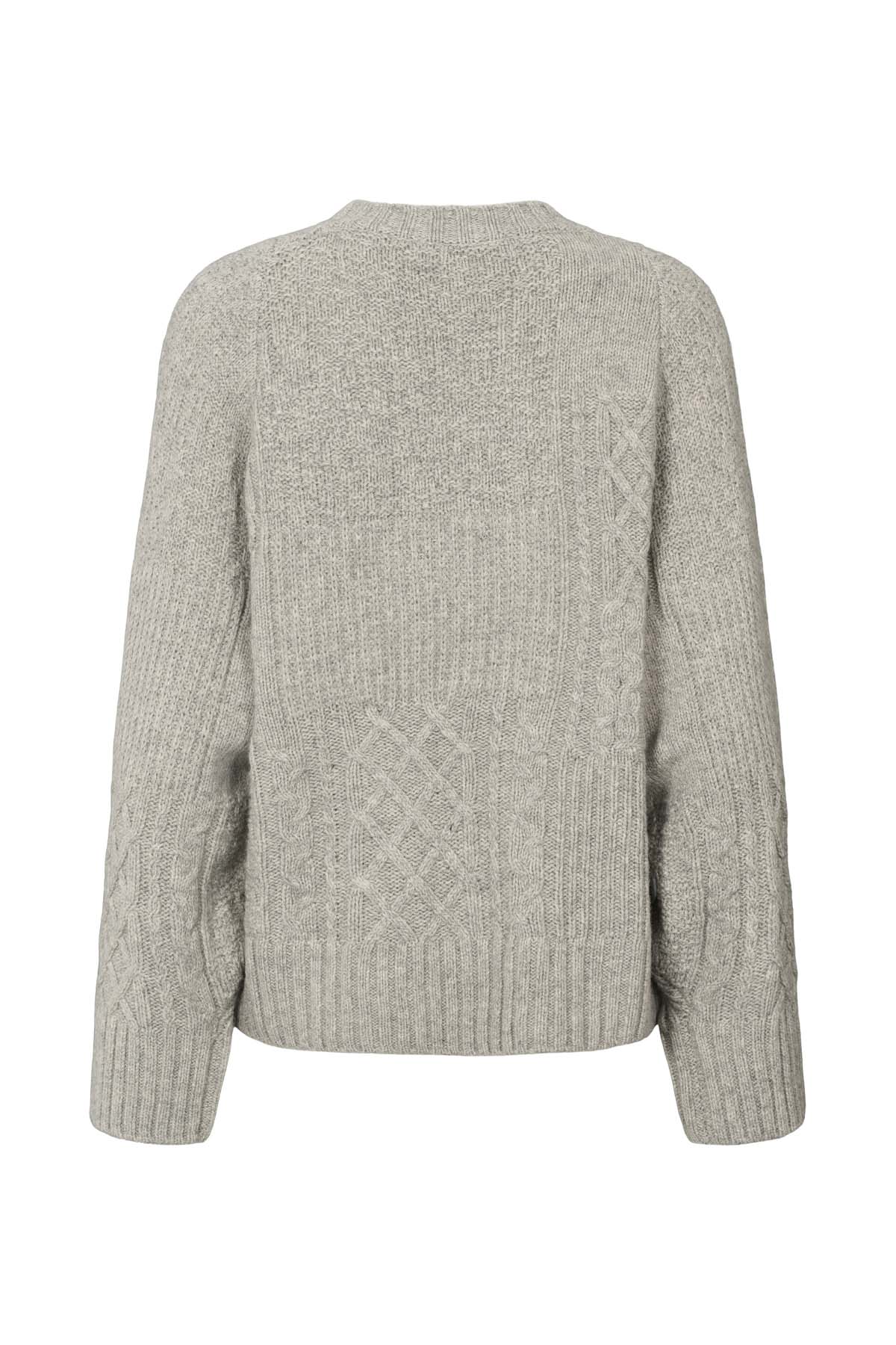 Luka - Patchwork knit cardigan I Light grey melange 2 - Rabens Saloner - DK