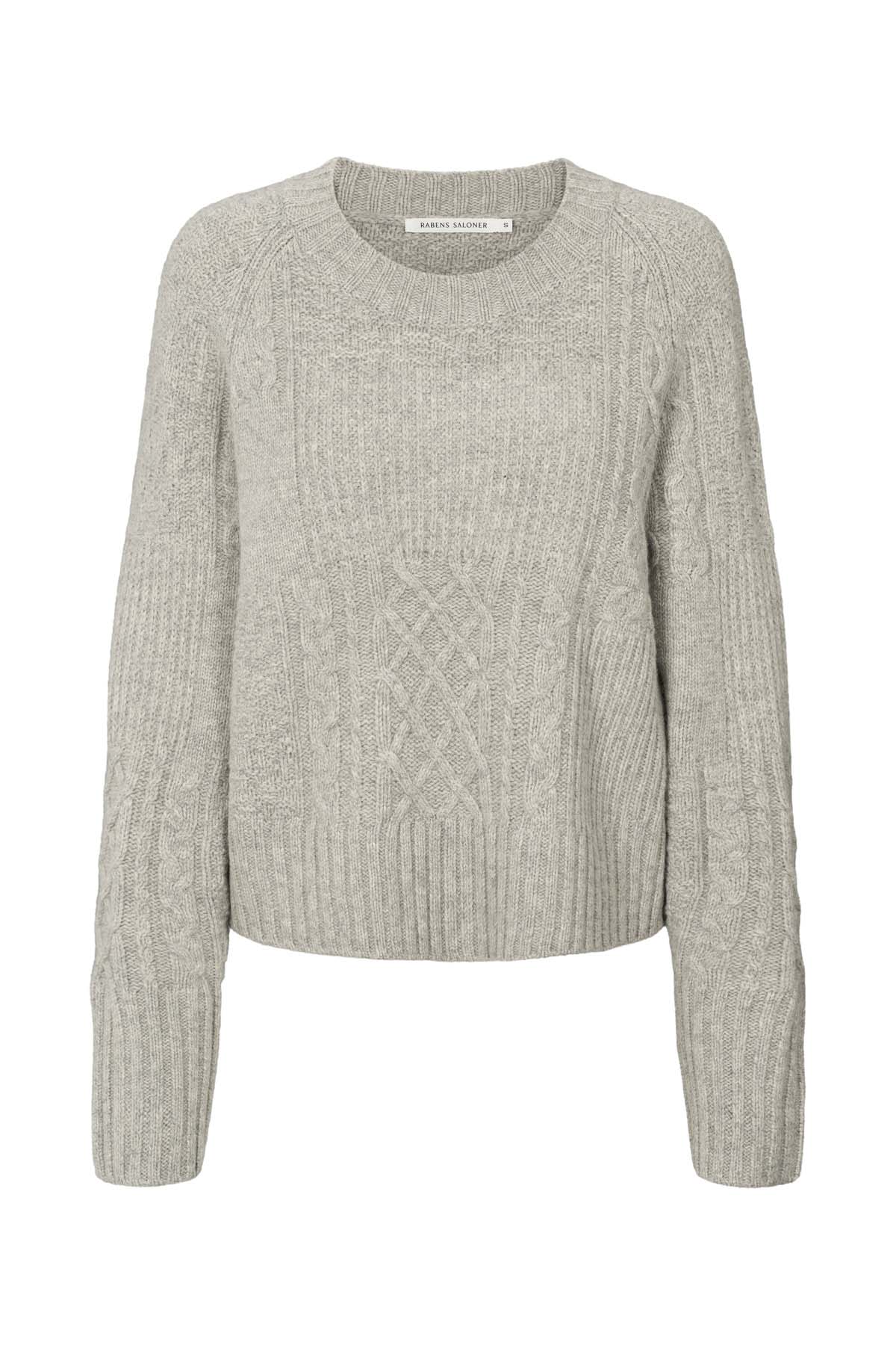 Baze - Patchwork knit cropped sweater I Light grey melange 4 - Rabens Saloner - DK