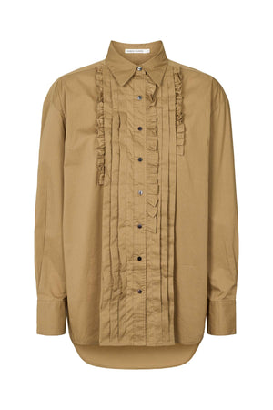 Dim - Poplin front frill shirt I Havanna brown Havanna brown XS 4 - Rabens Saloner - DK