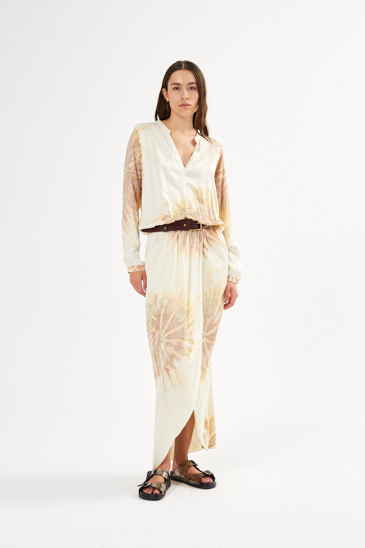 PreLoved Vera - Cartwheel wrap over dress I Seashell combo - M