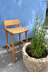 Braided leather bar stool w/backrest - Bar stool I Natural leather    1 - Rabens Saloner - DK