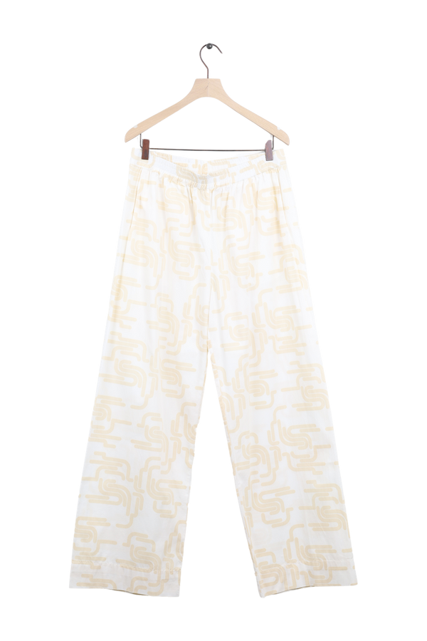 PreLoved Laxmi - Deco print elastic canvas pant - L I Ivory