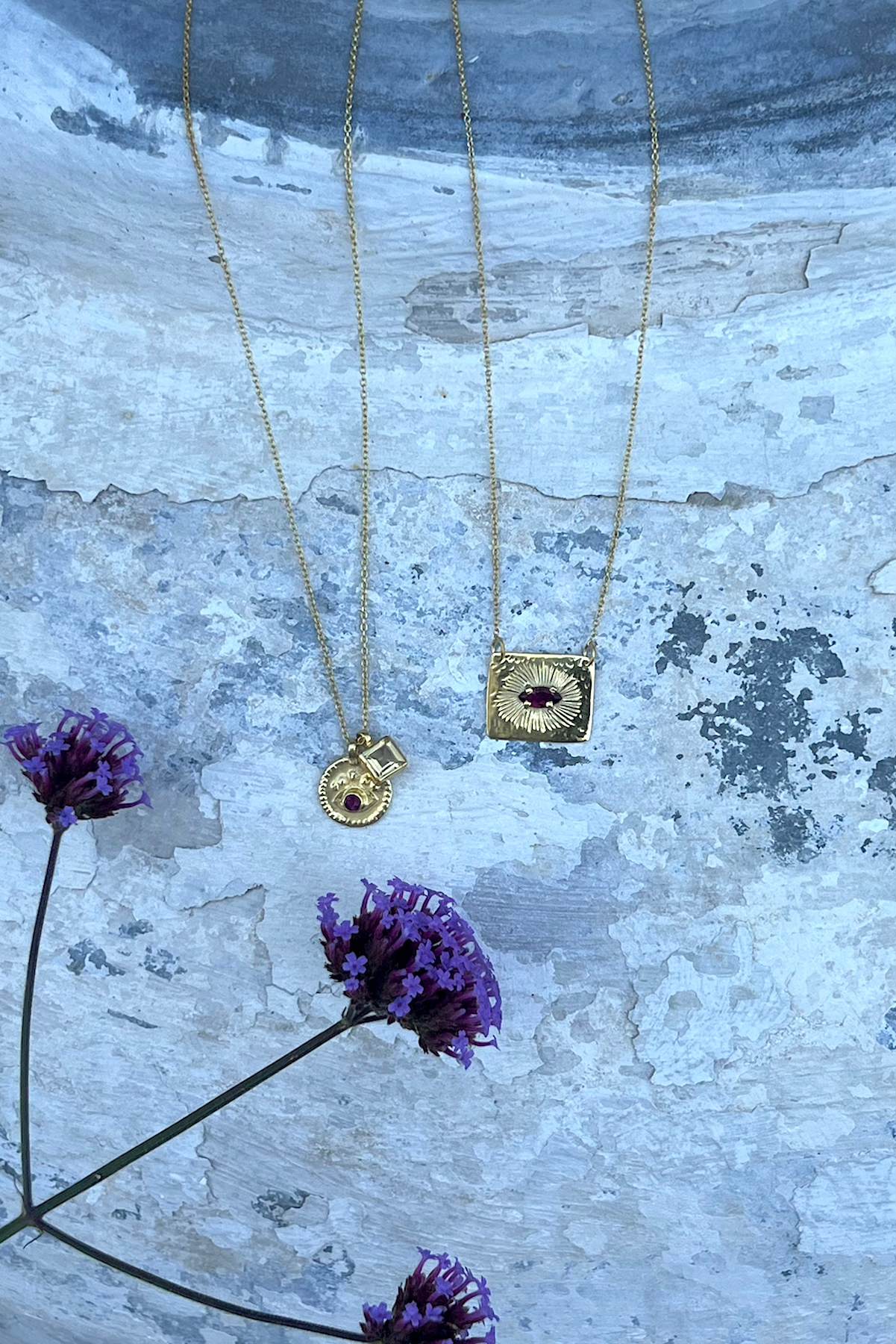 Nafsu - Necklace w/eye and square pendant I Bright combo 4 - Rabens Saloner - DK