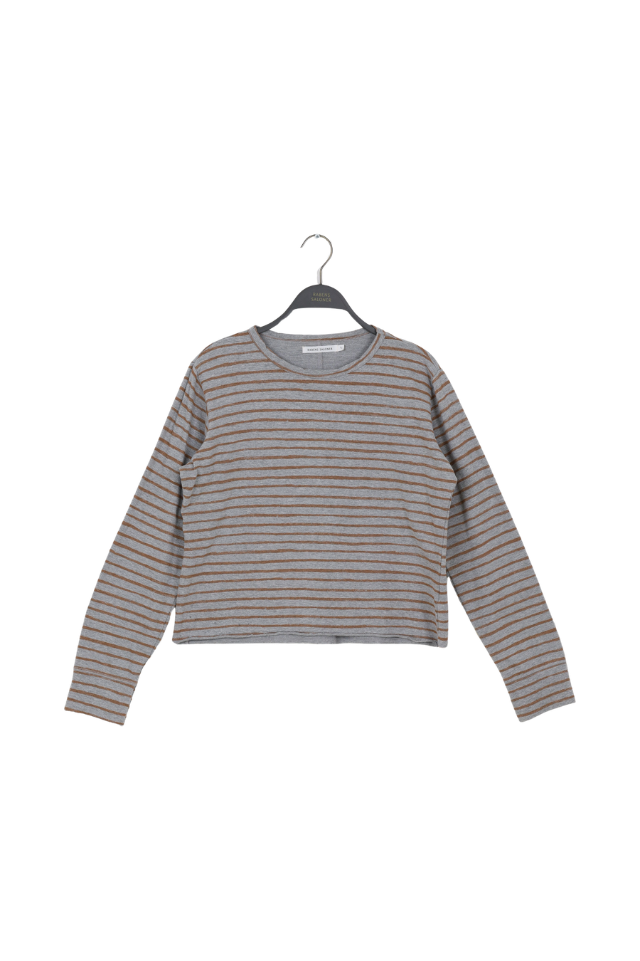 PreLoved Hila - Light stretch crew neck top I Grey honey stripe - L