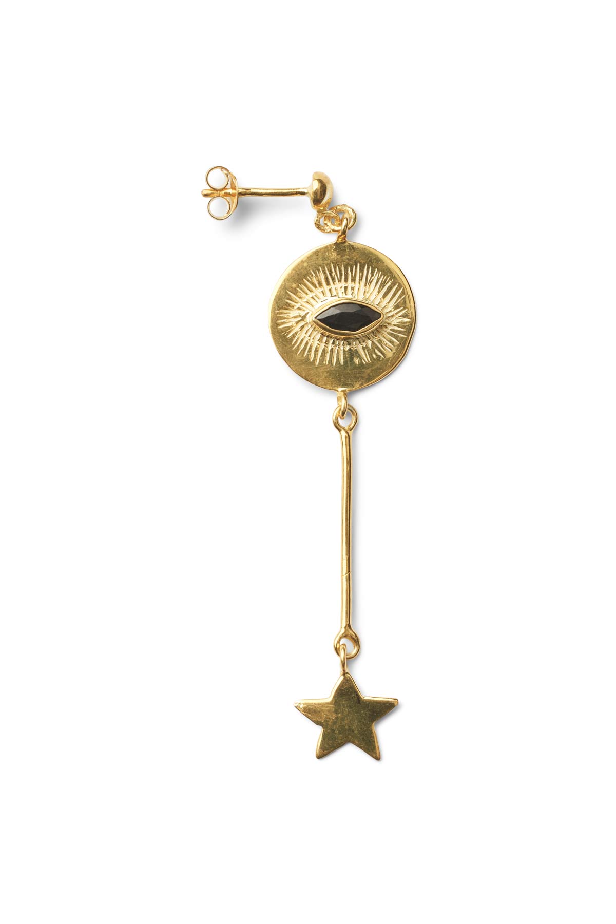 Nafsu - Long Gold plated eye earstick w/star pendant I Black Sapphire Black Sapphire O/S 1 - Rabens Saloner - DK