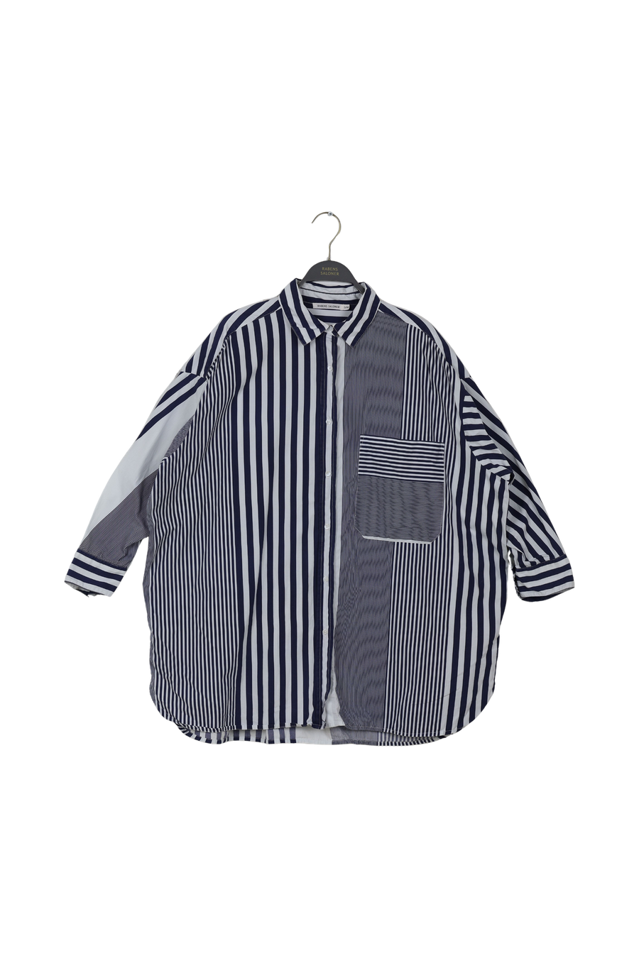 PreLoved Bobbie - Medley stripe oversized shirt I Navy stripe - S/M 1 - Rabens Saloner - DK