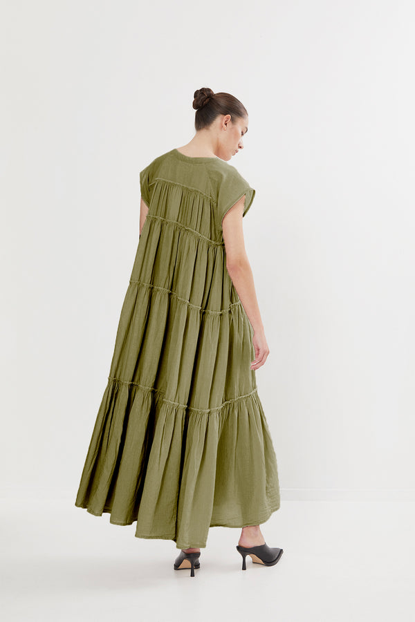 Gisele - Cotton flare long dress I Dry moss    2 - Rabens Saloner - DK