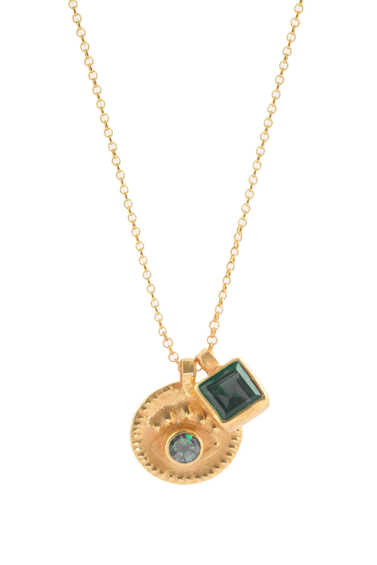 Nafsu - Necklace w/eye and square pendant I Green combo    1 - Rabens Saloner - DK